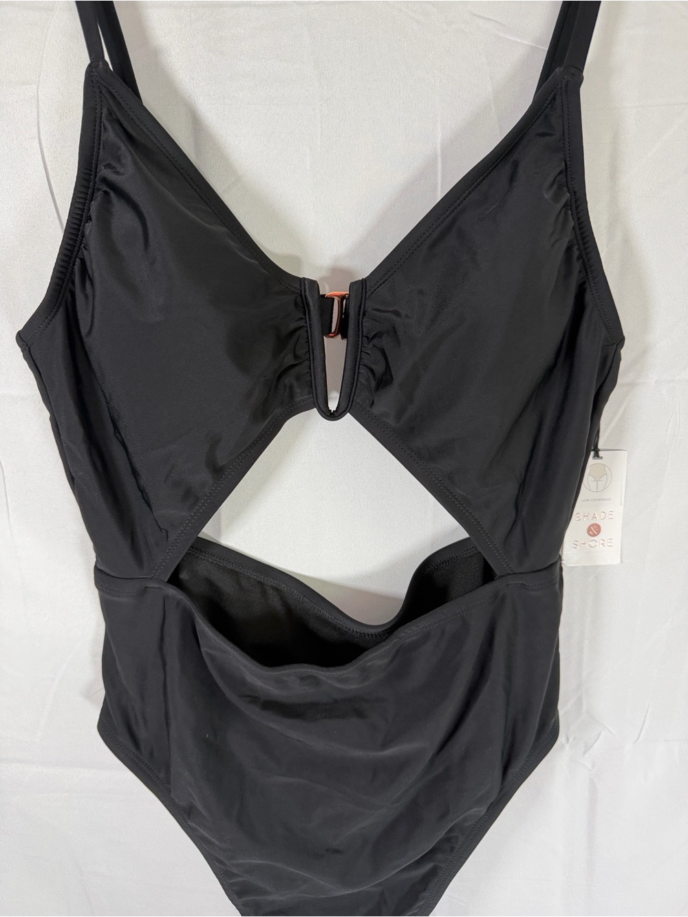 Black front Cutout Low Coverage One-Piece Swimsuit - Picture 2 of 9